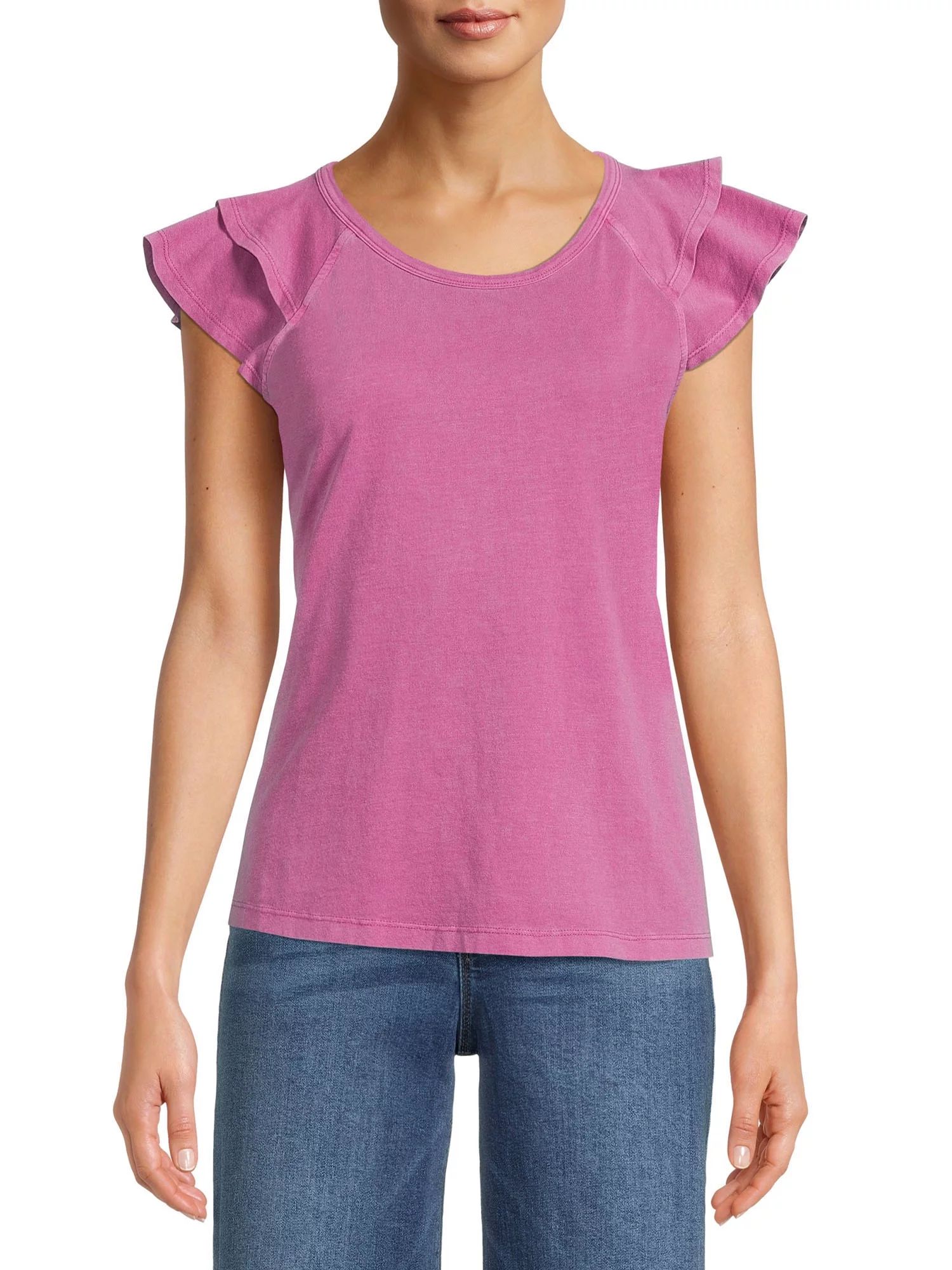 Time and Tru Women's Flutter Sleeve T-Shirt - Walmart.com | Walmart (US)