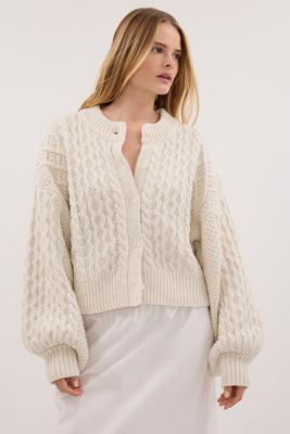 CARMEN IVORY CABLE KNIT CARDIGAN | DISSH