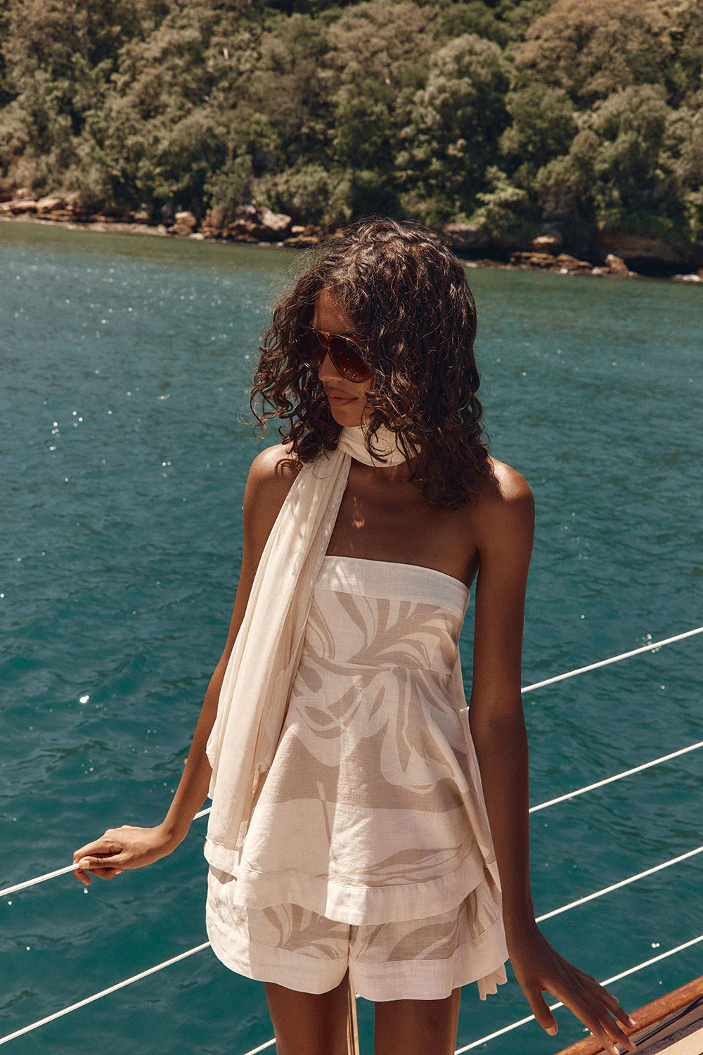 Beige Terra Forme Print Strapless Fae Playsuit | Sabo Skirt US