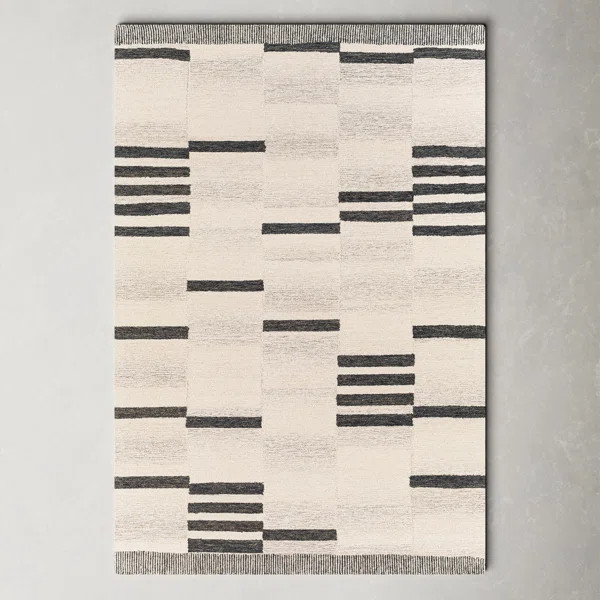 Uptown Striped Handmade Tufted Wool Cream/Black Area Rug | Wayfair Professional