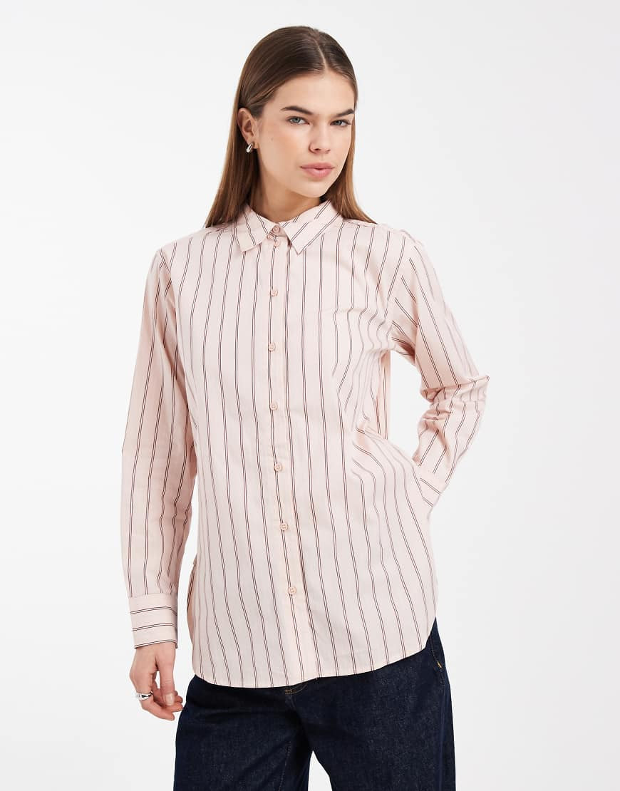 Vero Moda oversized cotton oxford shirt in light pink double stripe print | ASOS (Global)