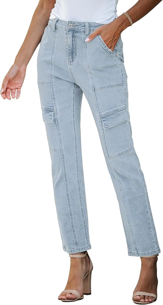 GRAPENT Jeans for Women Fashion Cargo Pants High Waisted Stretch Straight Leg Distressed Denim Pa... | Amazon (US)