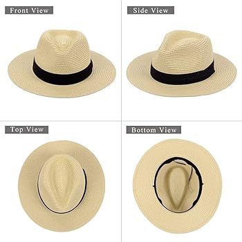 Sun Hats, Women Beach Hat Fedora Panama Hat Summer Straw Cap Wide Brim Foldable, Circumference 21 IN | Amazon (US)