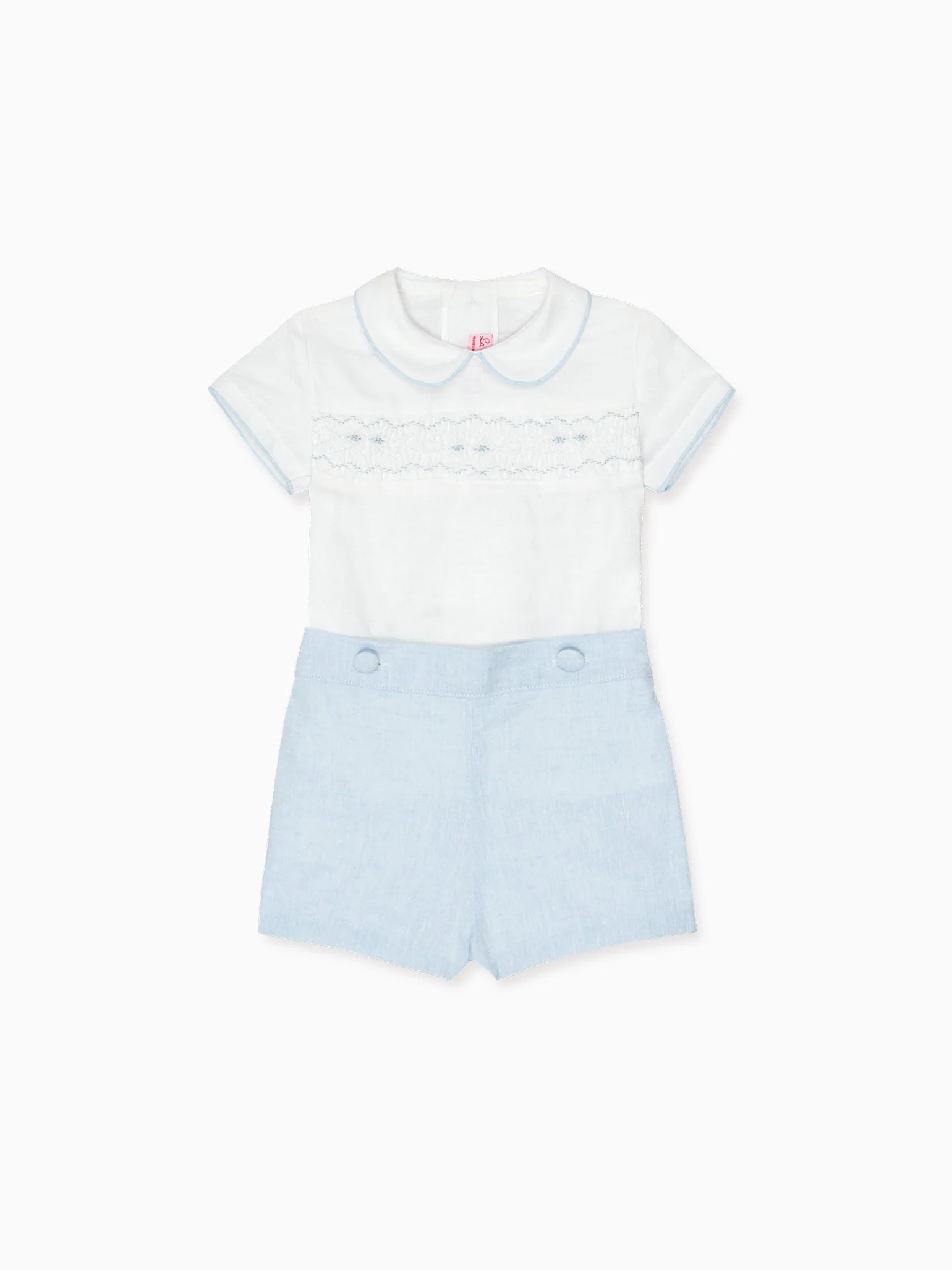 Dusty Blue Carlina Baby Boy Hand-Smocked Set | La Coqueta (US)