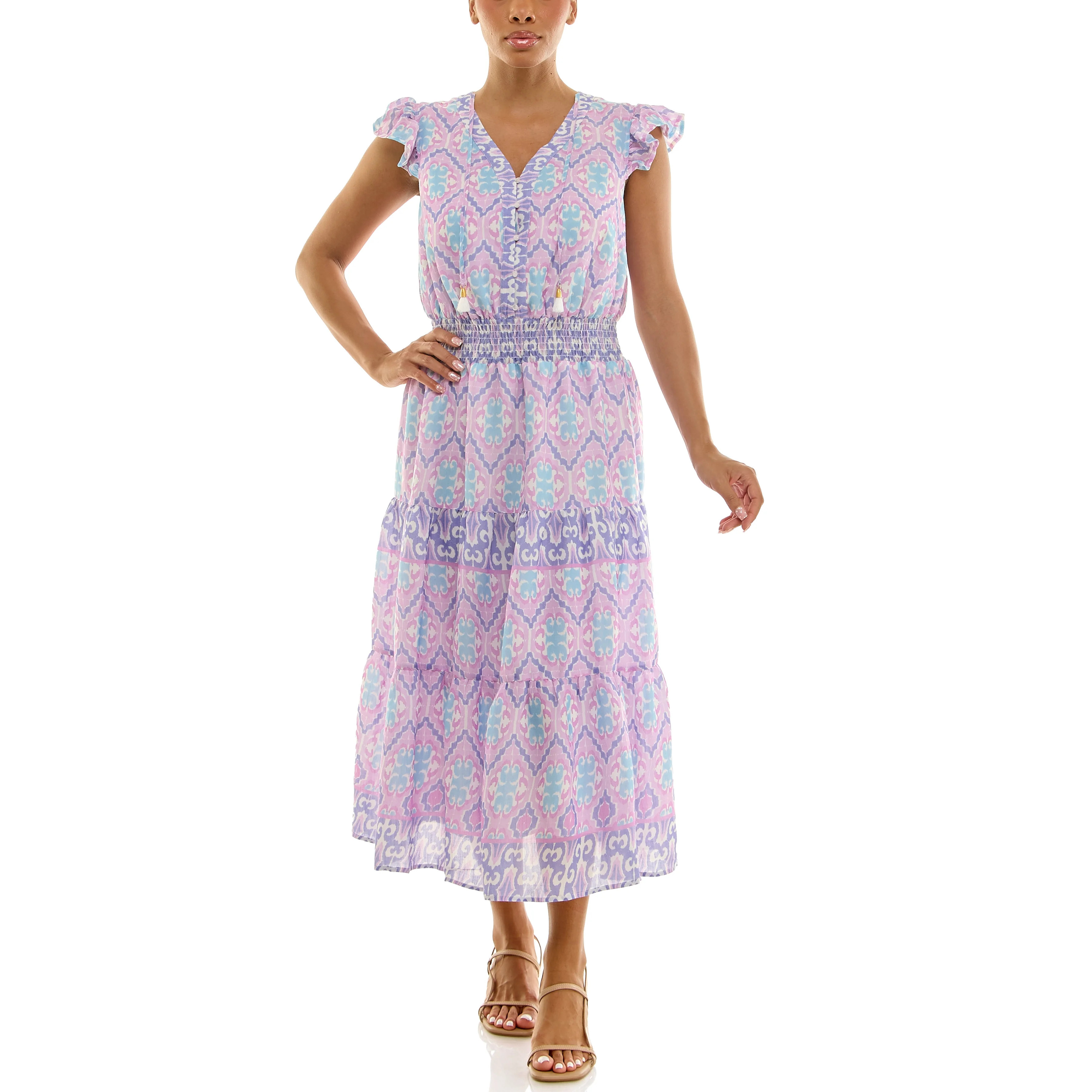 Nanette Lepore Women's Flutter Sleeve Tassel Midi Dress, Sizes XS-XXXL | Walmart (US)