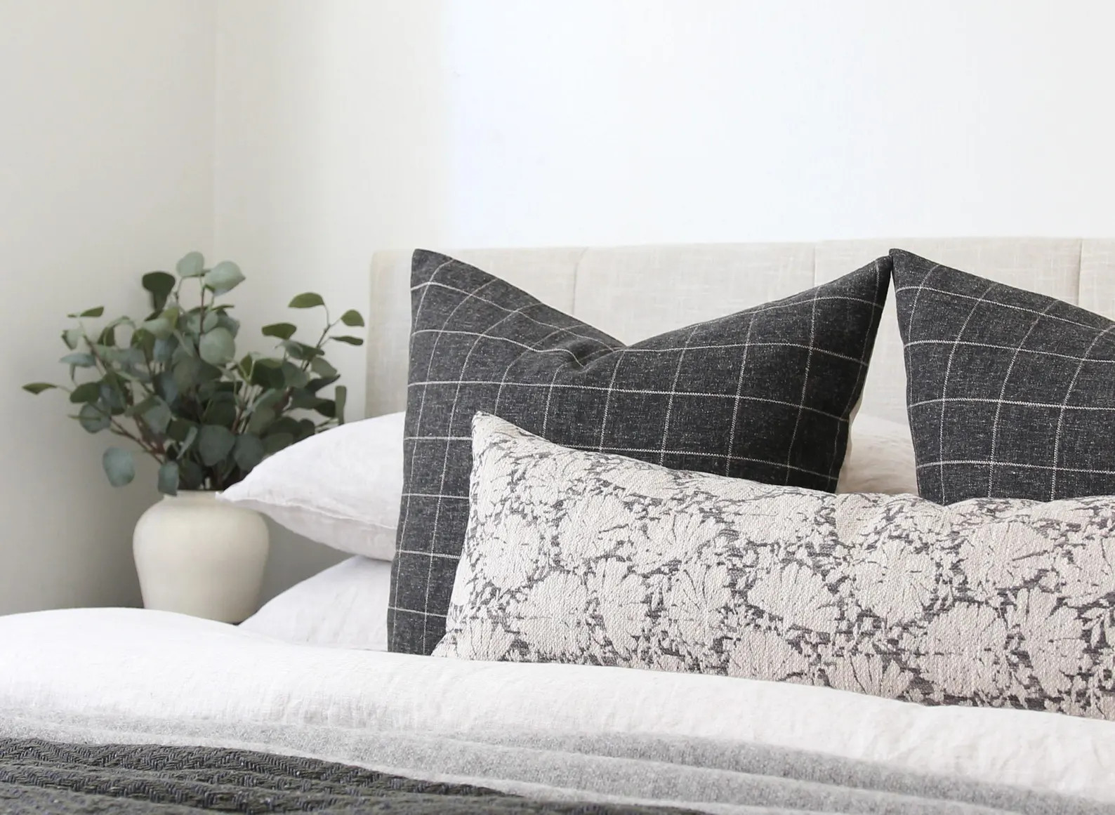 Oversized Lumbar Pillow, Floral Lumbar Pillow, Dark Gray Pillow Cover for Sofa, Neutral Long Lumb... | Etsy (US)