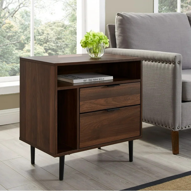 Walker Edison Modern Nightstand with Drawers and Shelves, Dark Walnut | Walmart (US)