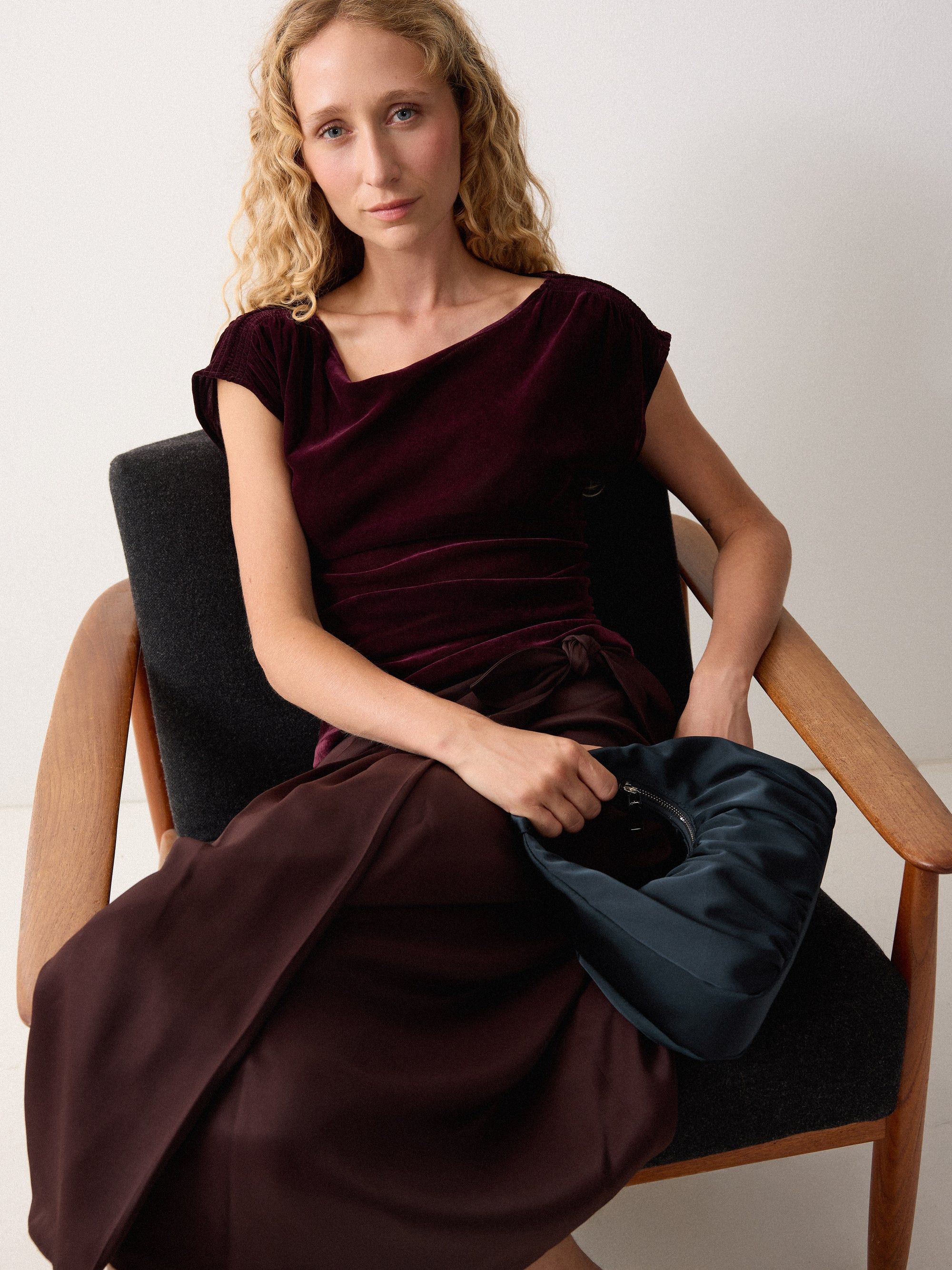 Pleated Satin Tay Bag | Navy | Jigsaw (UK)