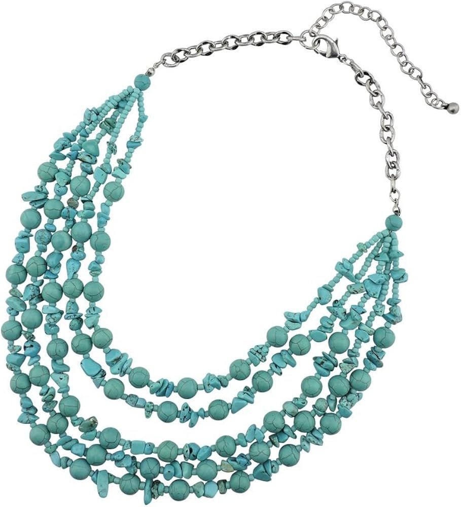 Bocar Layered Strands Turquoise Statement Chunky Necklace for Women Gifts | Amazon (US)