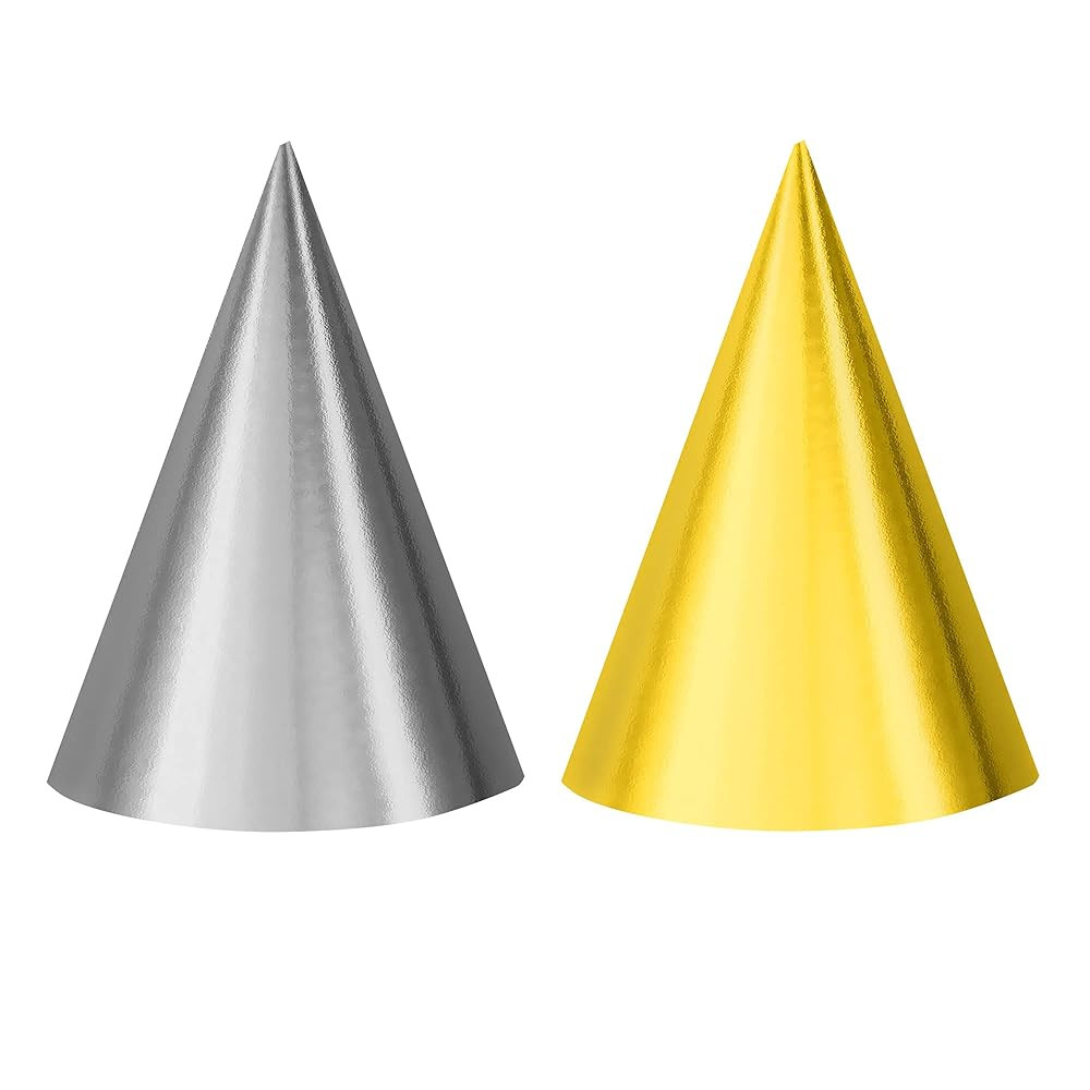 Amscan Unisex Chic Silver & Gold Foil Cone Party Hats - Perfect for Birthday Celebrations | Amazon (US)