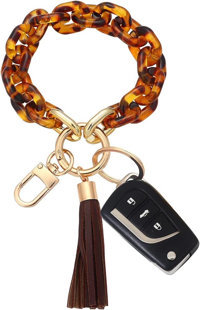 MythDone Chunky Chain Link Wristlet Keychain Acrylic Bangle Key Ring Bracelet Key Chain Cute Boho... | Amazon (US)