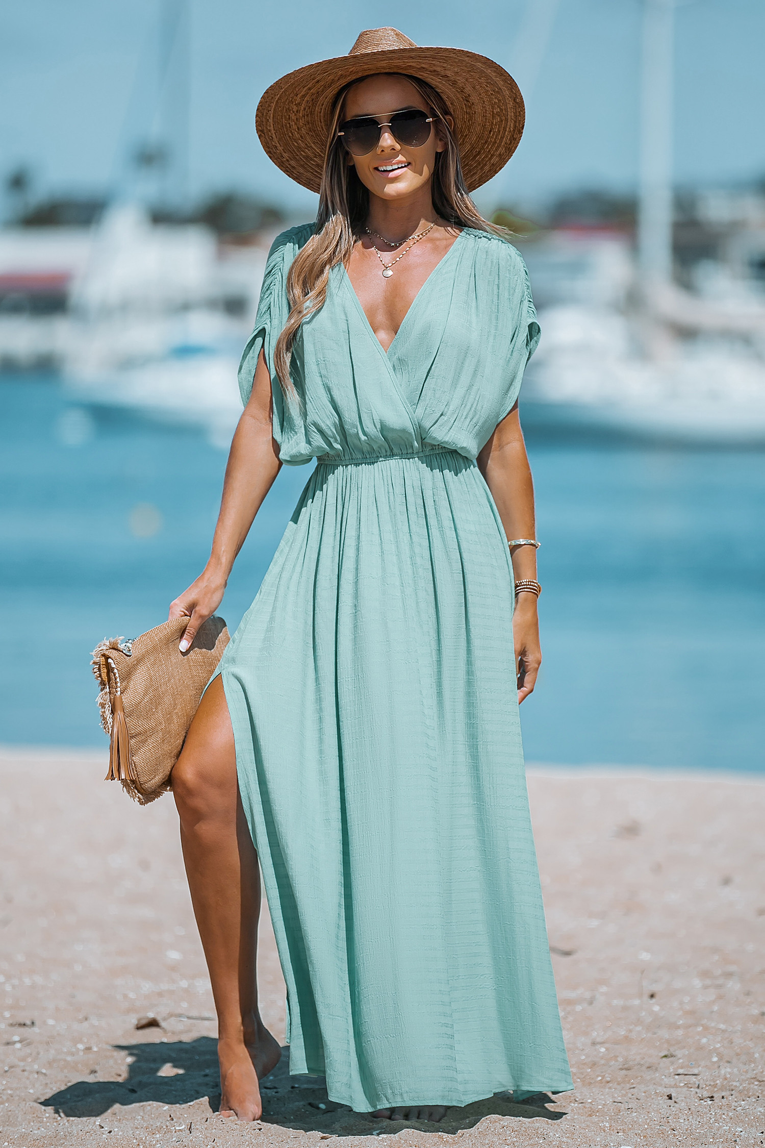 Surplice Neck Leg-Slit Dress | Cupshe US