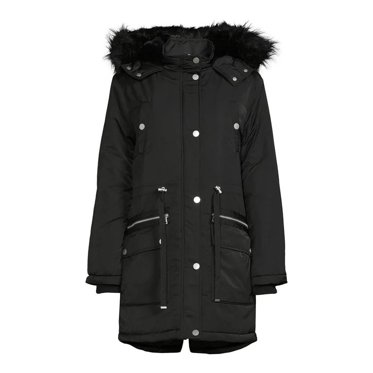 Time and Tru Women's and Plus Anorak Coat with Faux Fur Trim Hood - Walmart.com | Walmart (US)