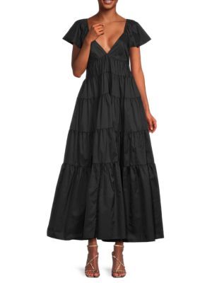 Staud Corsica Plunging Tiered Maxi Dress on SALE | Saks OFF 5TH | Saks Fifth Avenue OFF 5TH
