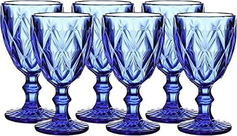 WHOLE HOUSEWARES | Blue Colored Glass Drinkware Set | Vintage Drinking Cups | 9.5oz Water Glasses... | Amazon (US)