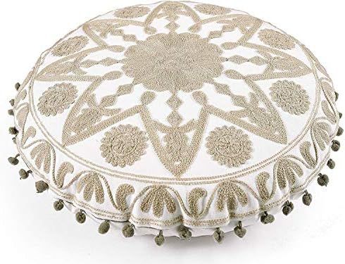 Bhawana Handicrafts Indian Decorative Handmade Round Pillow Cover Floral Pillow Case Sofa Boho Th... | Amazon (US)