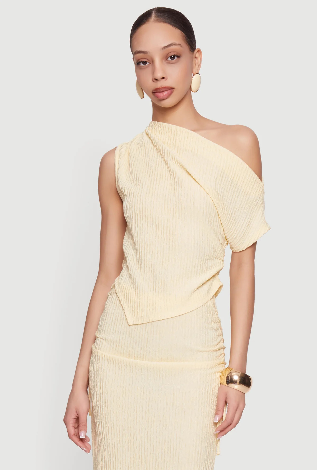 One Shoulder Side Ruched Asymmetrical Top | Rainbow Shops