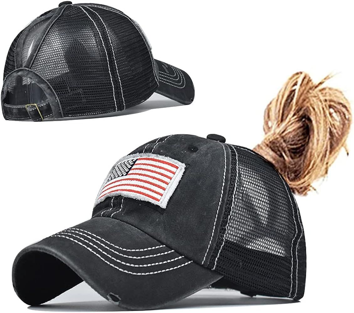 Criss Cross Ponytail Baseball Cap for Womens Men Adjustable Dad Trucker Mesh Hat | Amazon (US)