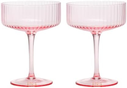 Paris Hilton Ribbed Coupe Cocktail Glass Set, Elegant Fluted Glassware, Perfect for Champagne, Ma... | Amazon (US)