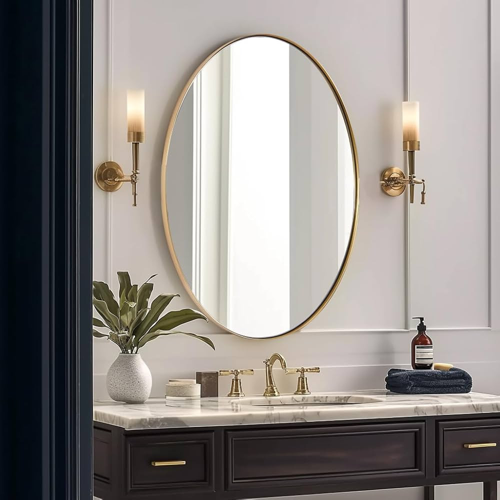 ANDY STAR Oval Gold Mirror, 22x30'' Brushed Gold Oval Mirror for Bathroom, Oval Wall Mirror for B... | Amazon (US)