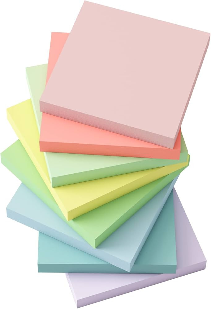 EOOUT 8 Pads Pastel Sticky Notes, 3x3 Inches Sticky Notes, Super Adhesive Pastel Sticky Notes, Ea... | Amazon (US)