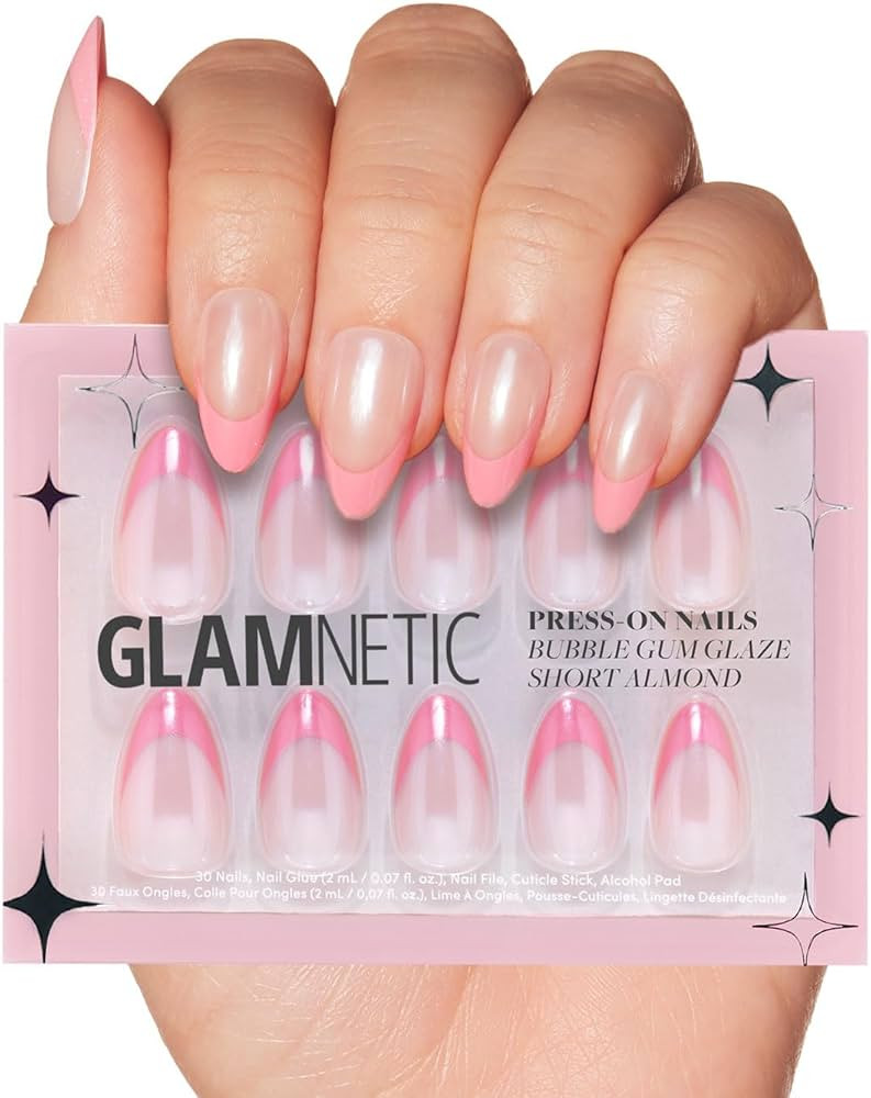 Glamnetic Press On Nails - Bubble Gum Glaze | Short Almond Pink French Tip Nails with a Glaze Fin... | Amazon (US)