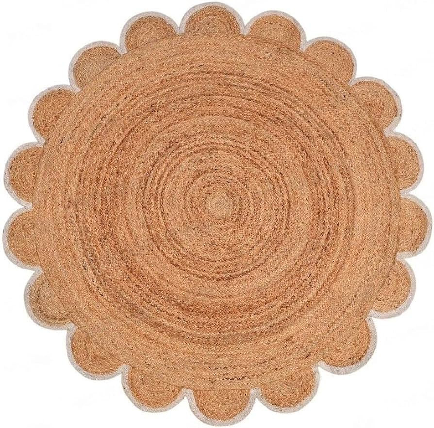 4x4, 5x5, 6x6,feet Natural Jute Scallop Round Rug, Floor Scalloped Edge Rug Braided Boho Eco Larg... | Amazon (US)