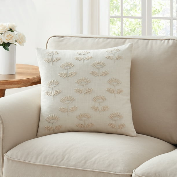 My Texas House Poppy 18" x 18" Farmhouse Ivory/Ivory Floral Cotton Square Decorative Pillow Cover... | Walmart (US)