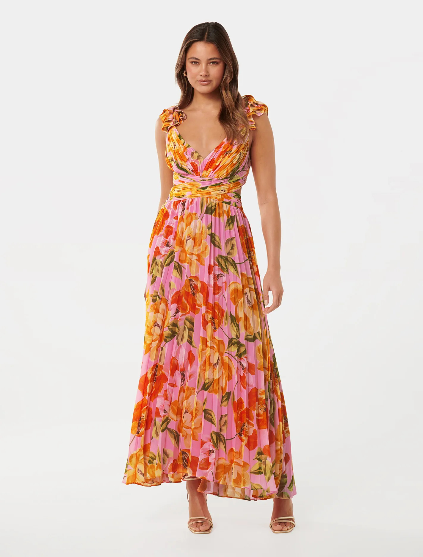 Selena Pleated Ruffle-Shoulder Maxi Dress | Forever New (UK & IE)