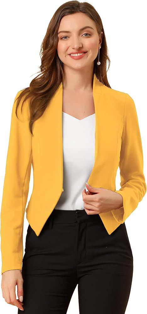 Allegra K Women's Work Office Suit Collarless Casual Cropped Blazer Jacket | Amazon (US)