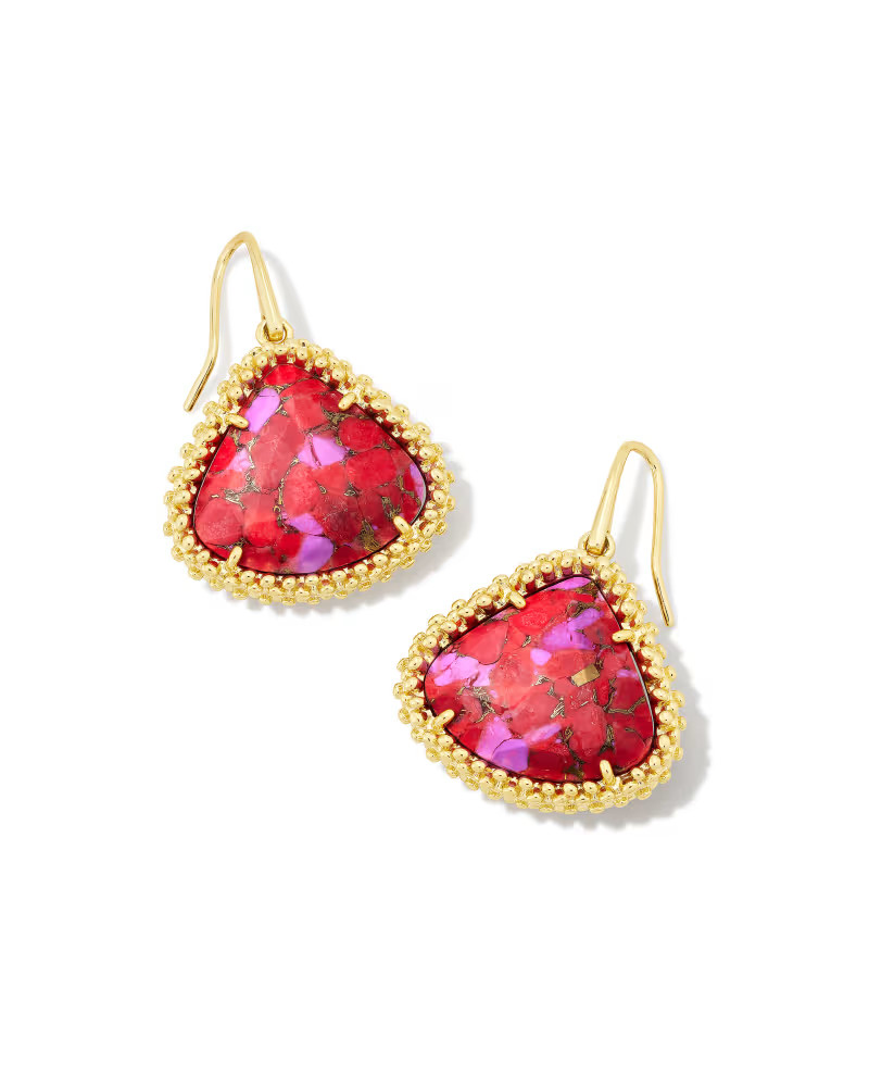 Framed Kendall Gold Large Drop Earrings in Bronze Veined Red and Fuchsia Magnesite | Kendra Scott