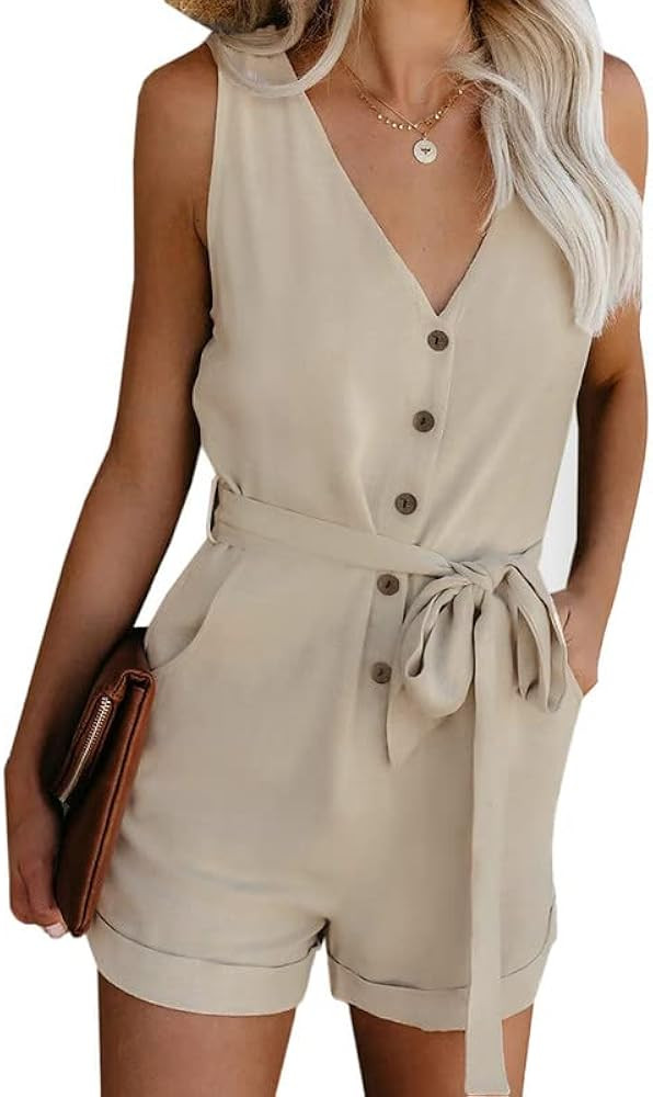 Dokotoo Womens Halter Neck Sleeveless Floral Print & Solid Rompers Jumpsuits | Amazon (US)