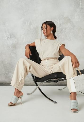 Missguided - Stone Faux Leather Wide Leg Trousers | Missguided (UK & IE)