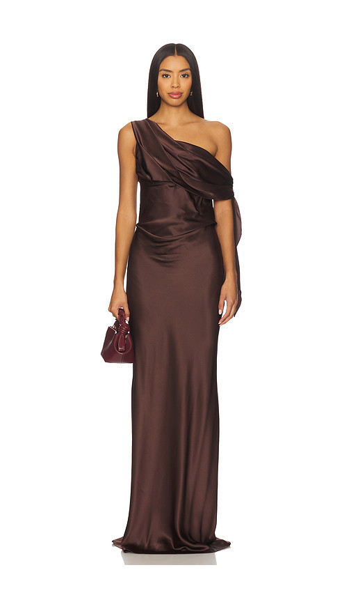 The Sei Asym. Drape Gown With Tie in Cocoa. Size 2 | Revolve Clothing (Global)