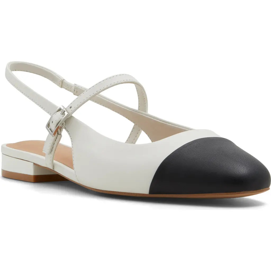 ALDO Sadey Slingback Mary Jane Cap Toe Flat in White/Black at Nordstrom, Size 7 | Nordstrom