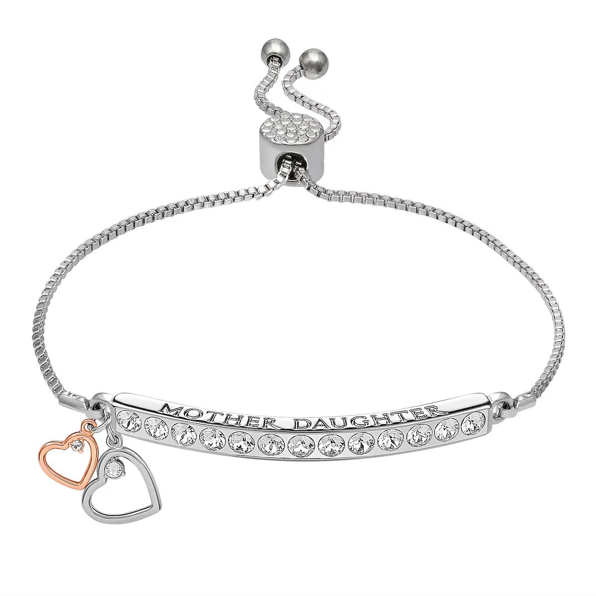 Brilliance Silver Plated "Mother Daughter" Double Heart Charm Bracelet | Kohl's