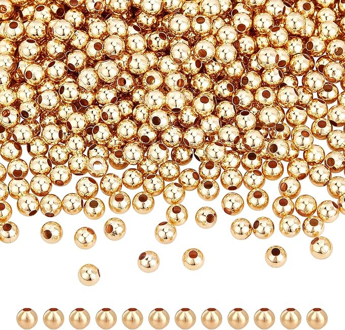 NBEADS About 1000 Pcs Real 18K Gold Plated Solid Brass Beads, 4mm Metal Spacer Beads Smooth Space... | Amazon (US)