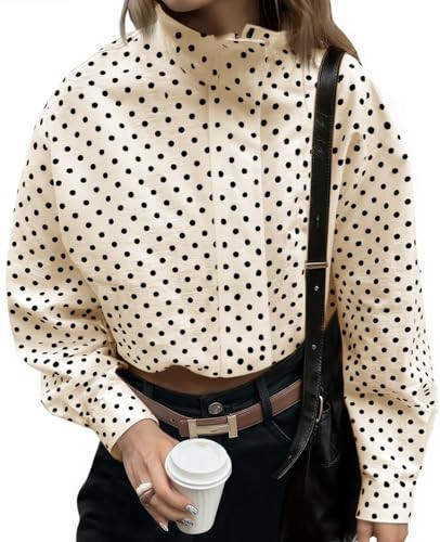Amazon.com: Tankaneo Womens Zip Up Cropped Jackets Polka Dot Oversized Jackets Spring Lightweight... | Amazon (US)