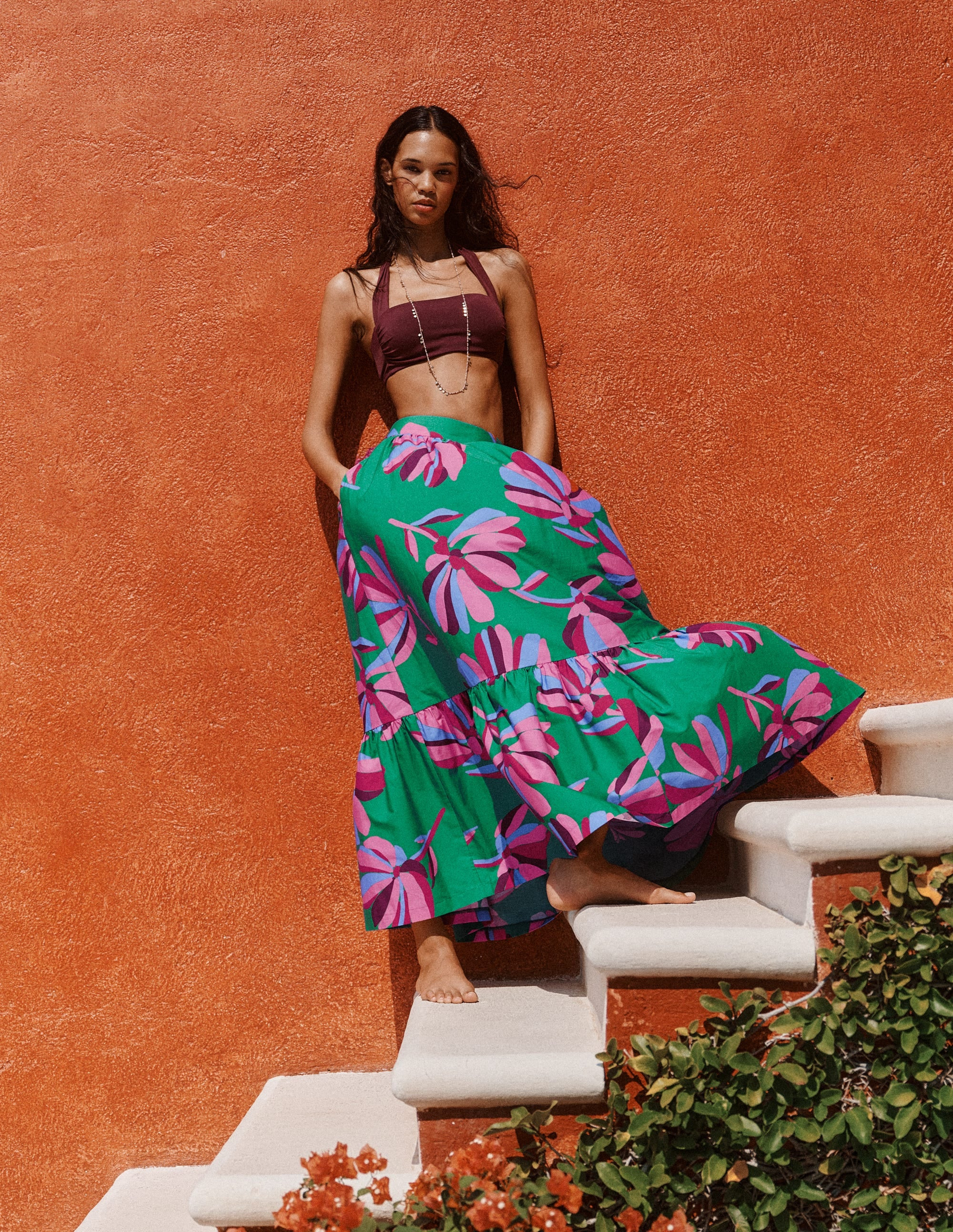 Abigail Poplin Maxi Skirt-Green, Daisy Cascade | Boden (US)