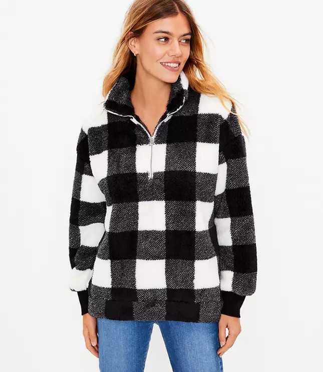 Buffalo Plaid Sherpa Zip Sweatshirt | LOFT