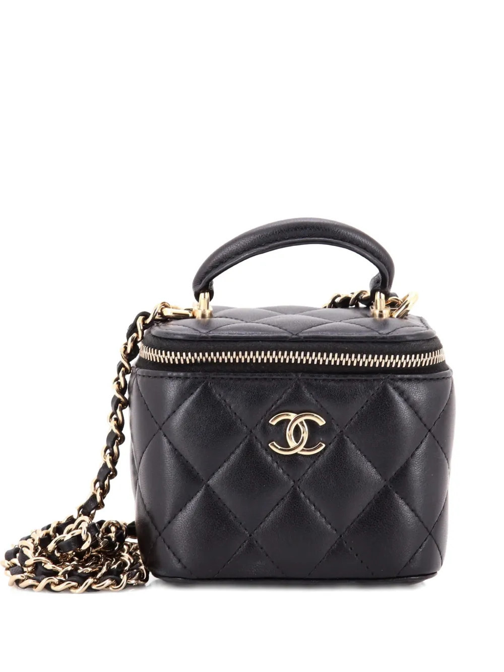 CHANEL Pre-Owned Classic Top Handle Vanity Case with Chain Quilted Lambskin Mini crossbody bag - Black | Farfetch Global