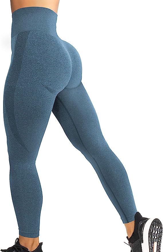 Amazon.com: YEOREO Women High Waist Workout Gym Smile Contour Seamless Leggings Yoga Pants Tights... | Amazon (US)