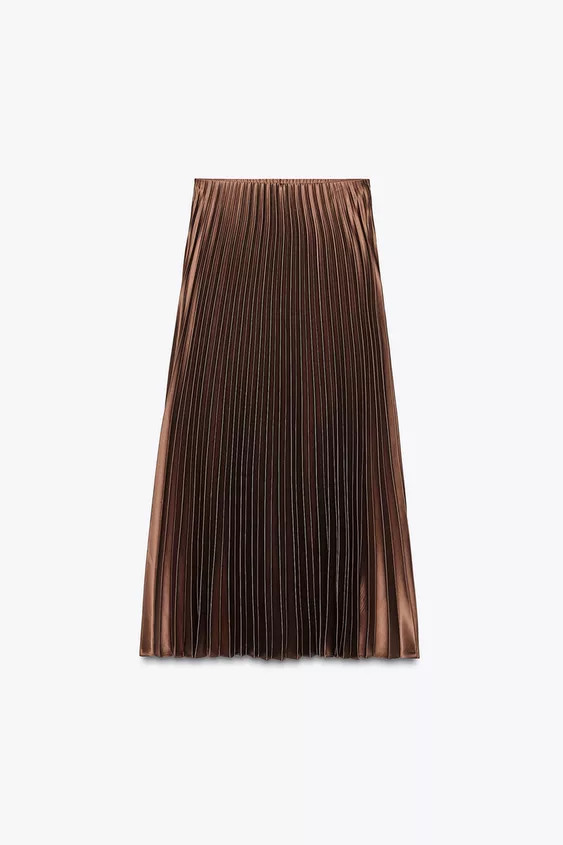 PLEATED SATIN MIDI SKIRT | Zara US