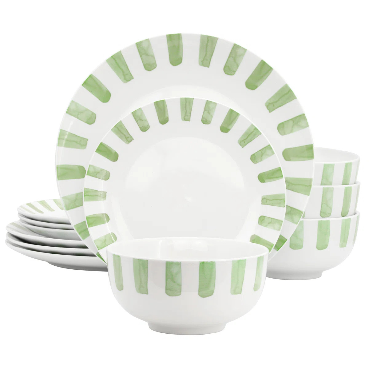 Gibson 12 Piece Round Ceramic Dinnerware Set in Green | Wayfair North America