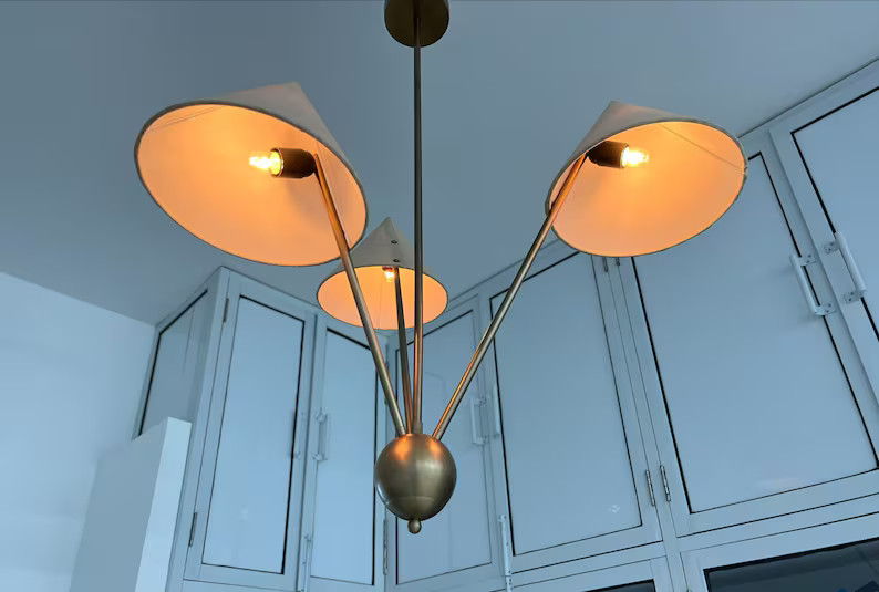 3 Shade Fabric Sputnik Chandelier Raw Brass Modern Mid Century Chandelier Ceiling Light Light Fix... | Etsy (US)