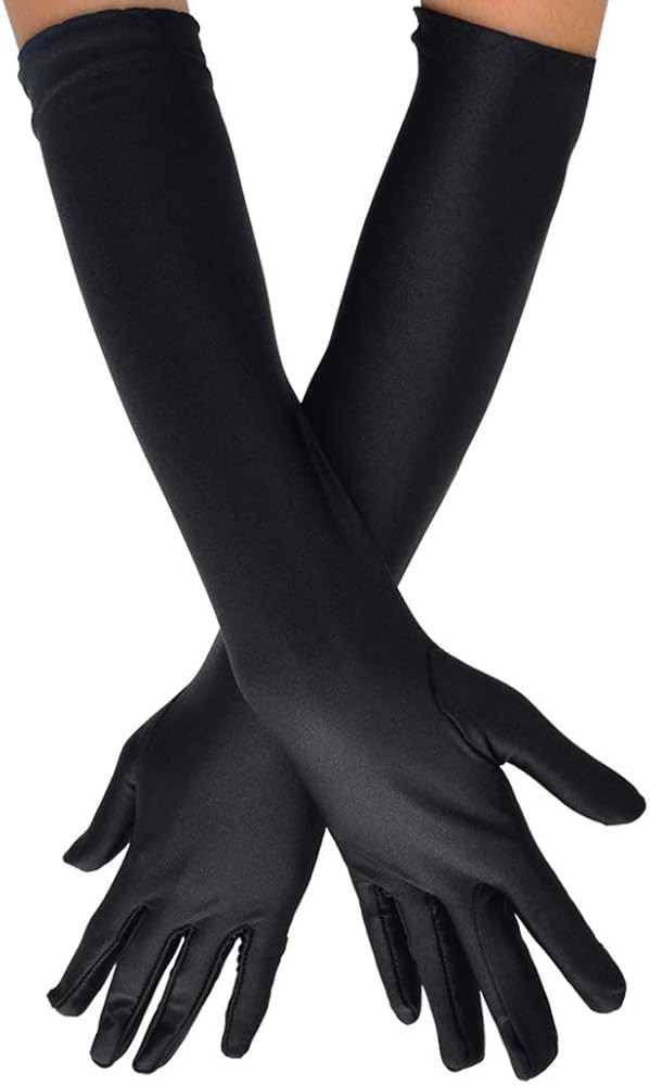 Wobe Long Opera Party 20s Satin Gloves Stretchy Adult Size Elbow Length Wedding | Amazon (US)