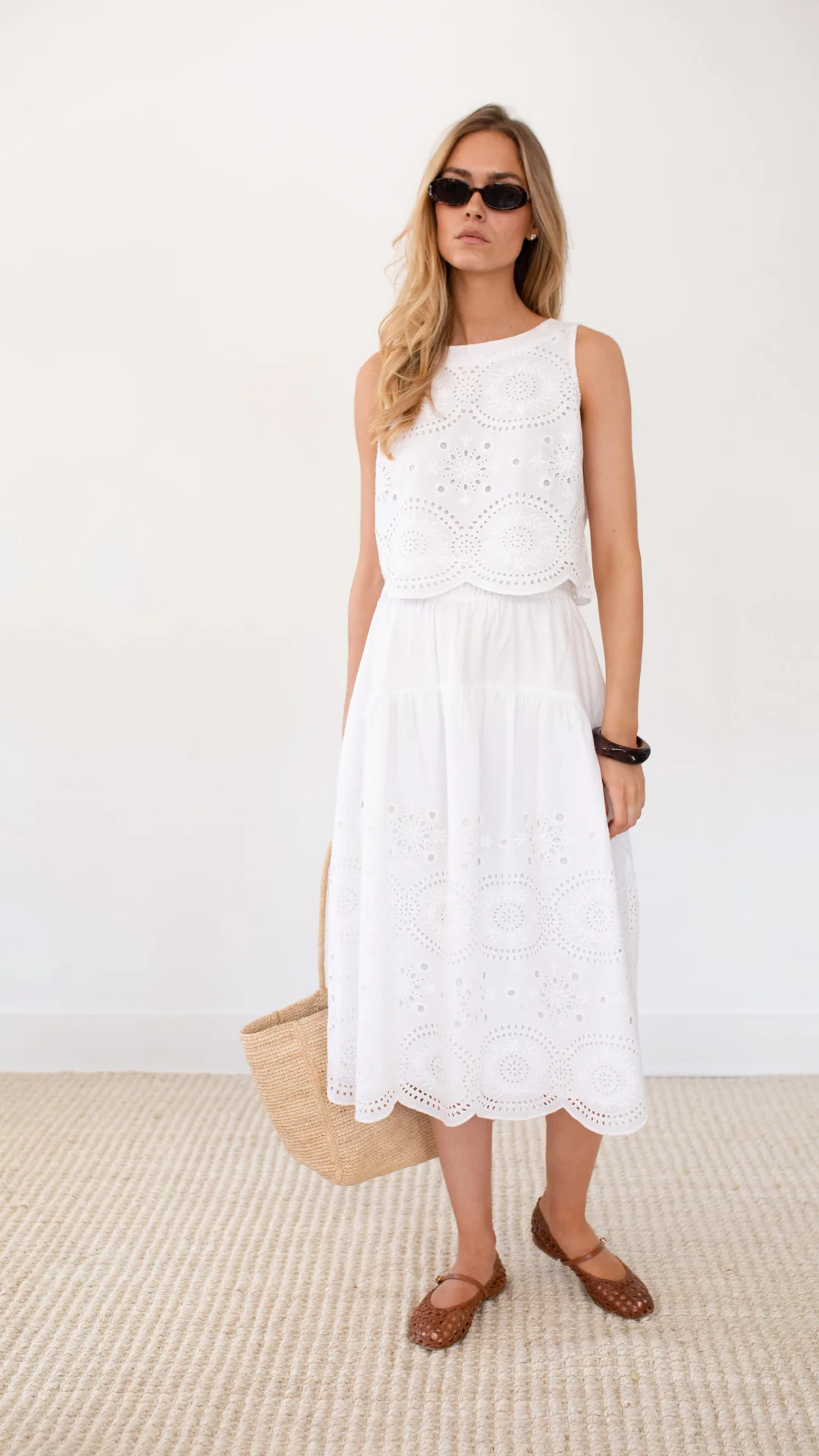Louisa Skirt - White Demi Eyelet | Marea