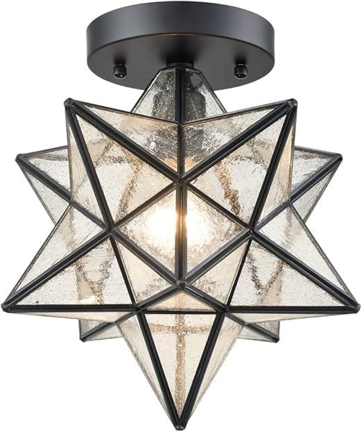 AXILAND Moravian Star Light Flush Mount Ceiling Light with Seeded Glass Shade | Amazon (US)