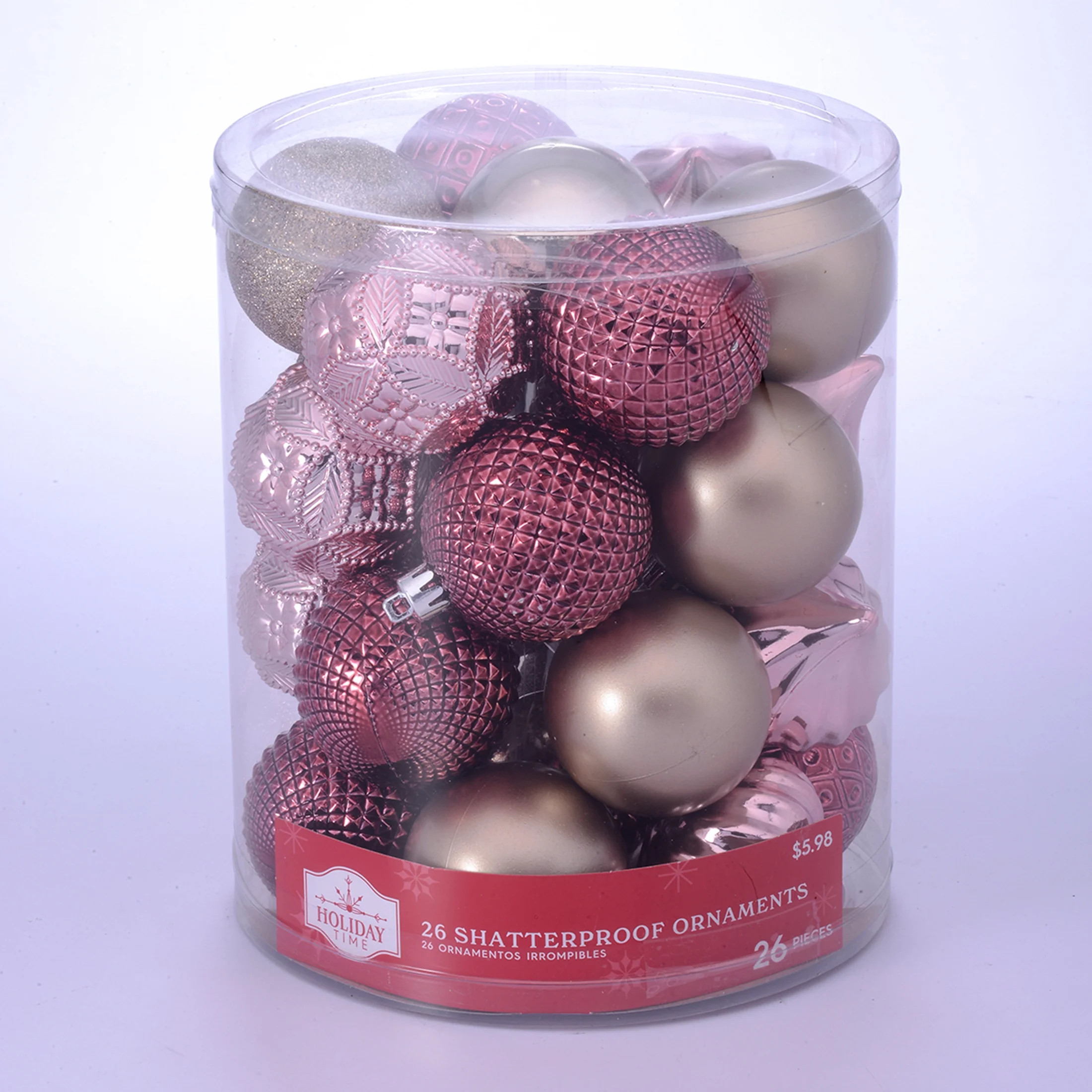 Holiday Time 60 mm Multi-shaped Shatterproof Christmas Ornaments, Dark Blush, Light Blush, and Ch... | Walmart (US)