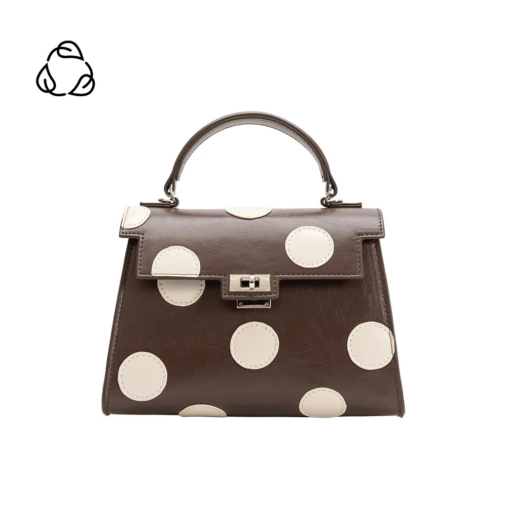 Chocolate Maisel Polka-Dot Vegan Leather Top Handle Crossbody Bag | Melie Bianco | Melie Bianco